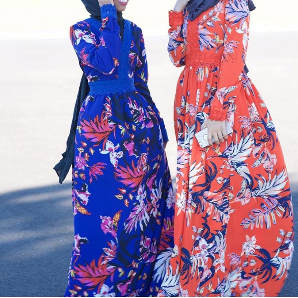 Kabayare Orange Long Sleeve Floral Maxi Dress